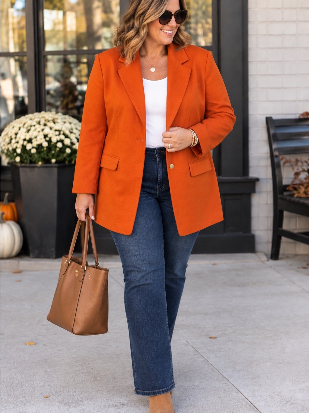 Mally Beauty Orange Single-Button Notch Lapel Blazer